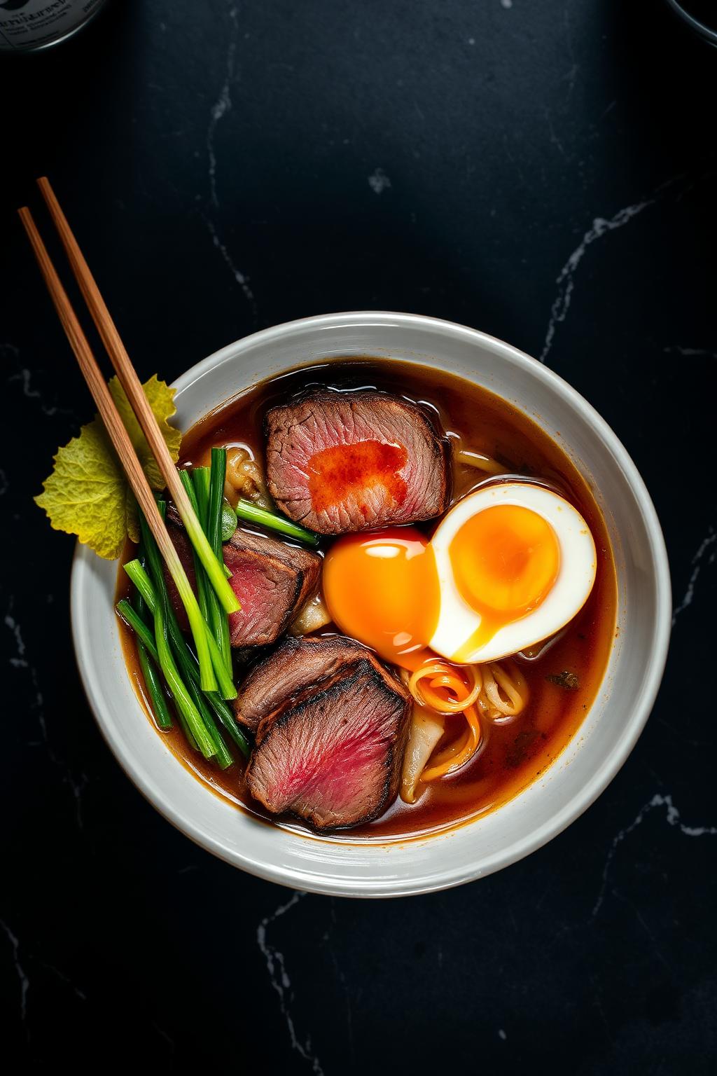 Gourmet ramen with wagyu and jammy egg